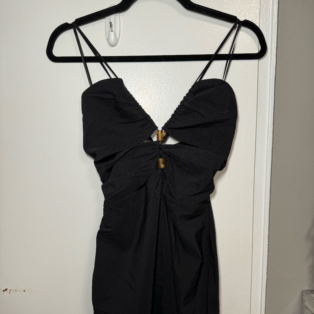 Black Cut-Out Midi Dress w/ Beads - Picture 3 of 4